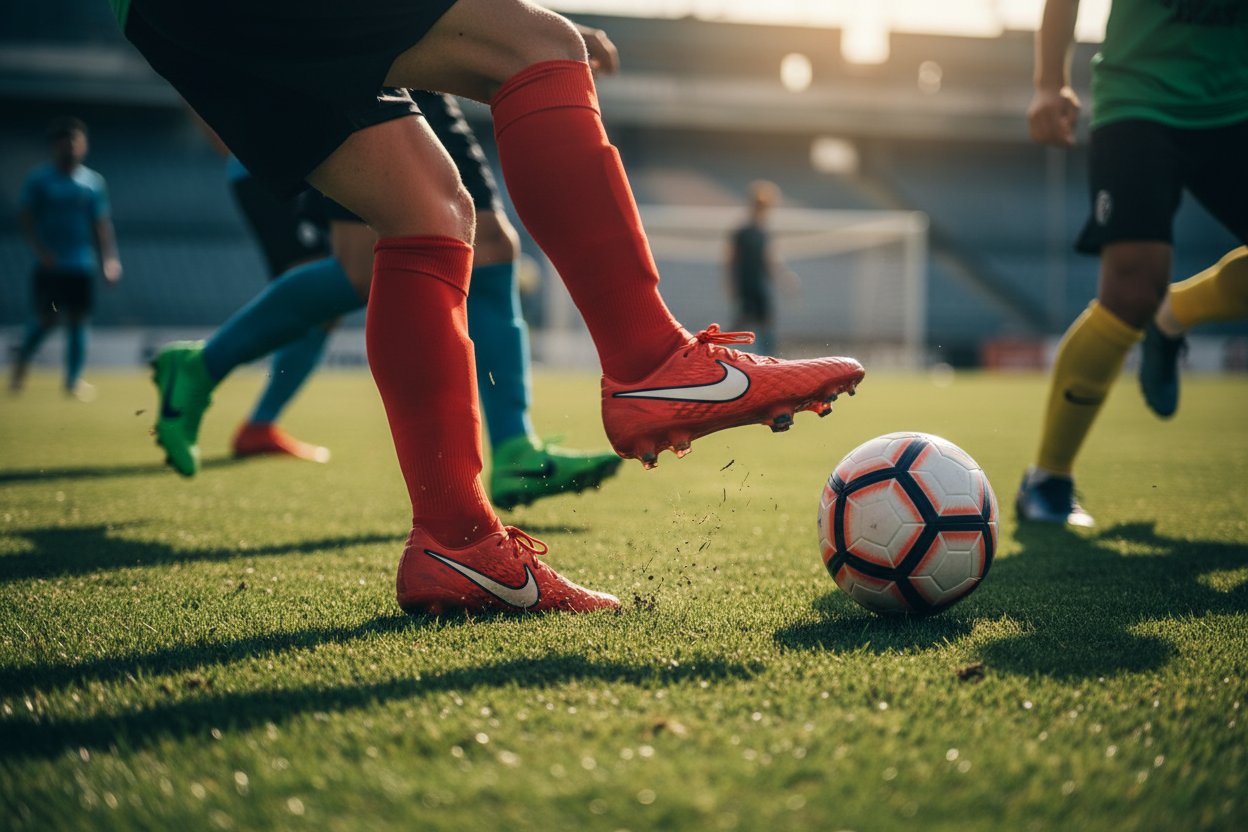 people playing football in football boots and the focus is on the boots, specifically nike boots 