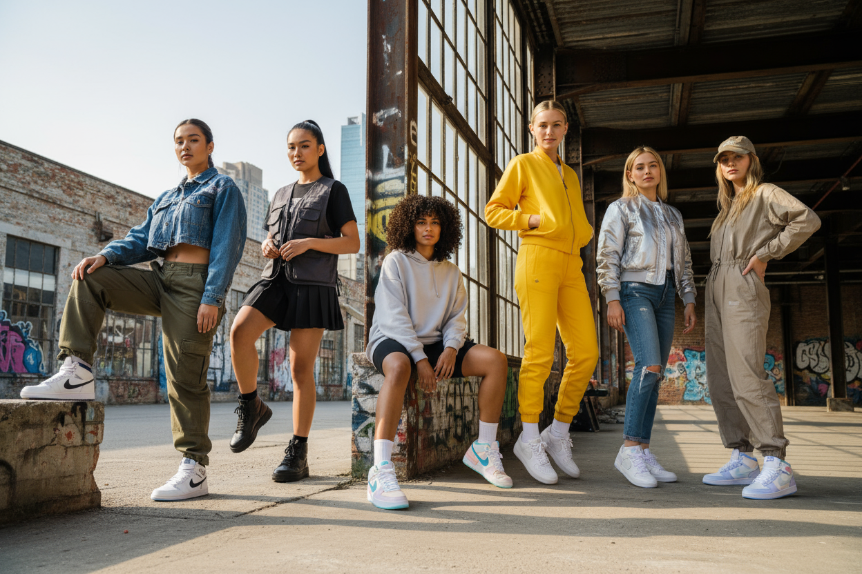 women wearing different Jordans and air forces 